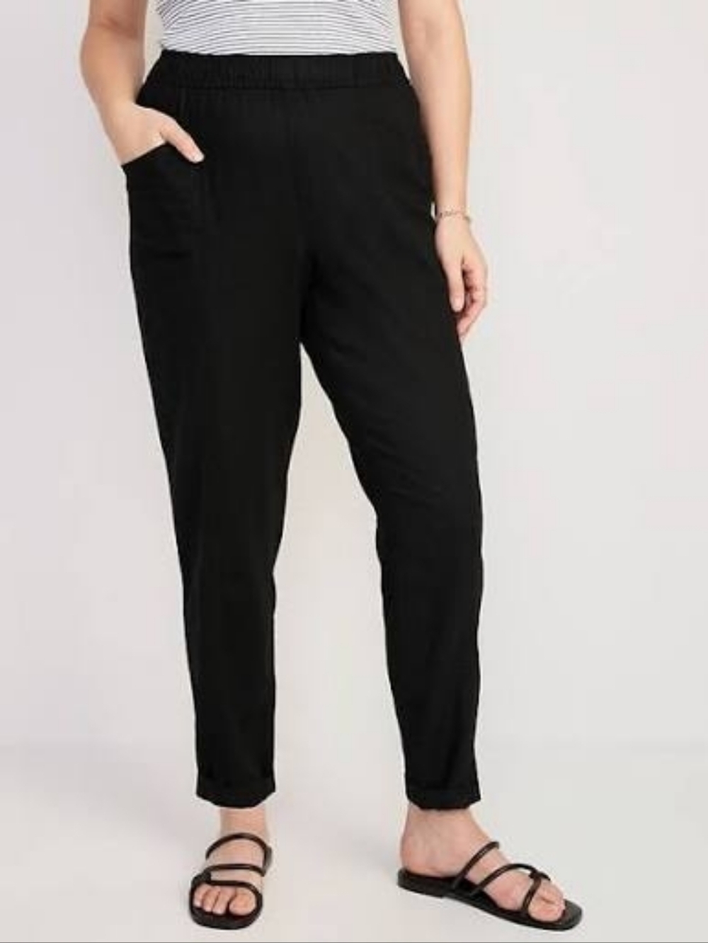 Old Navy Black Linen Tapered Leg Lightweight Pull-On Ankle Pants Women's S